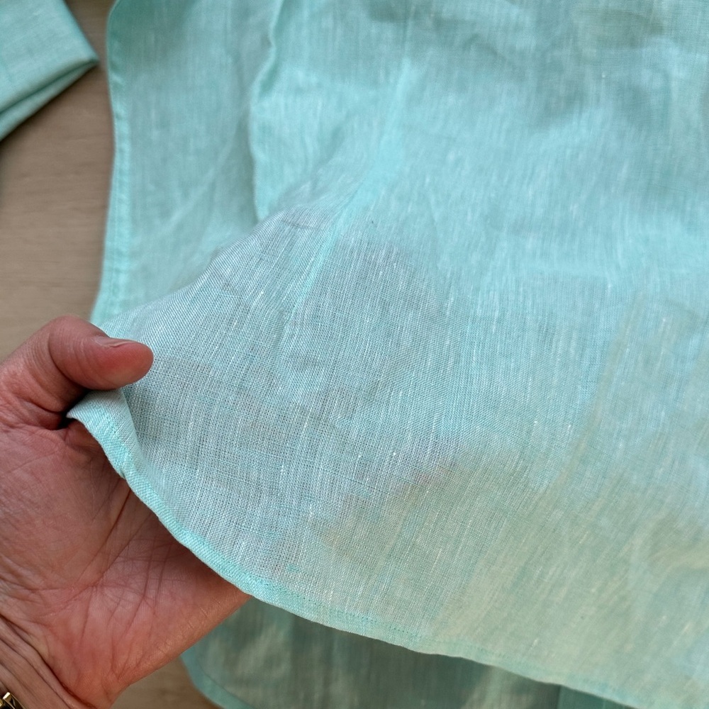 Faconnable Light Mint Green Linen Button-Down Shirt - Picture 5 of 5